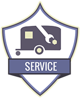Badge emblem with RV icon with wrench and service banner